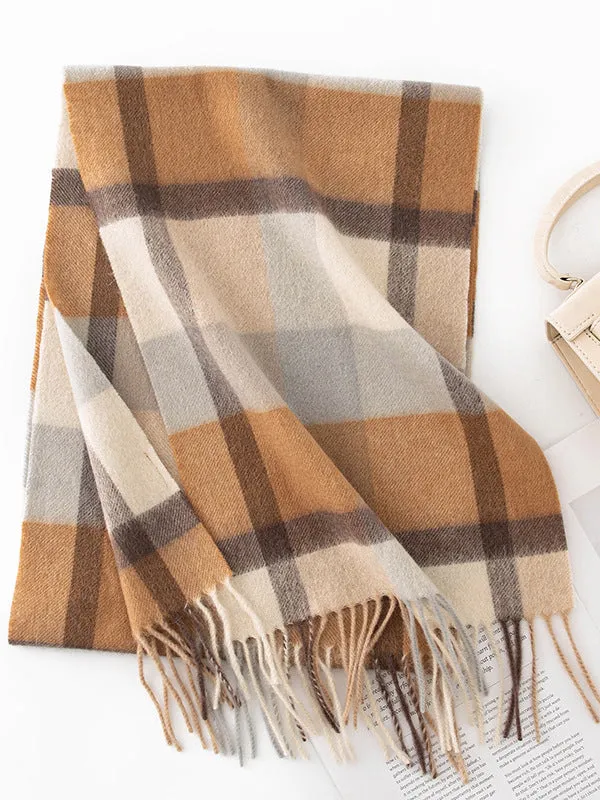 Thickened autumn and winter plaid 100% wool scarf atmosphere sense women's versatile fashion warm neck comfort shawl