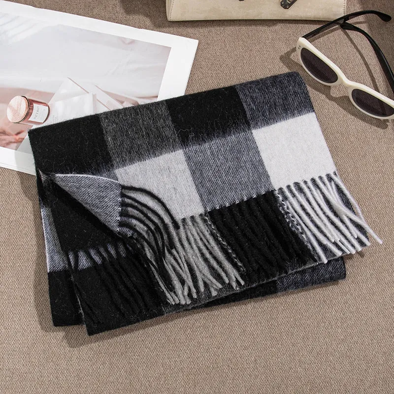 Thickened autumn and winter plaid 100% wool scarf atmosphere sense women's versatile fashion warm neck comfort shawl