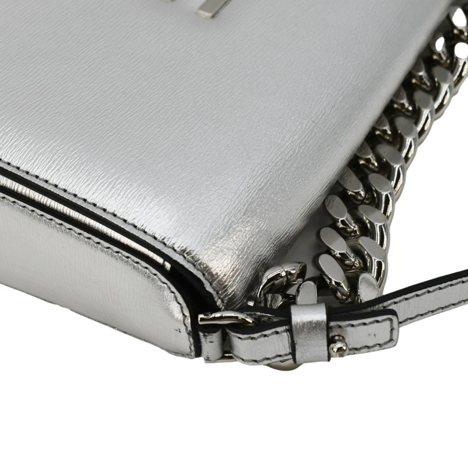 TOM FORD Metallic Palmellato Leather TF Chain Shoulder Bag Silver
