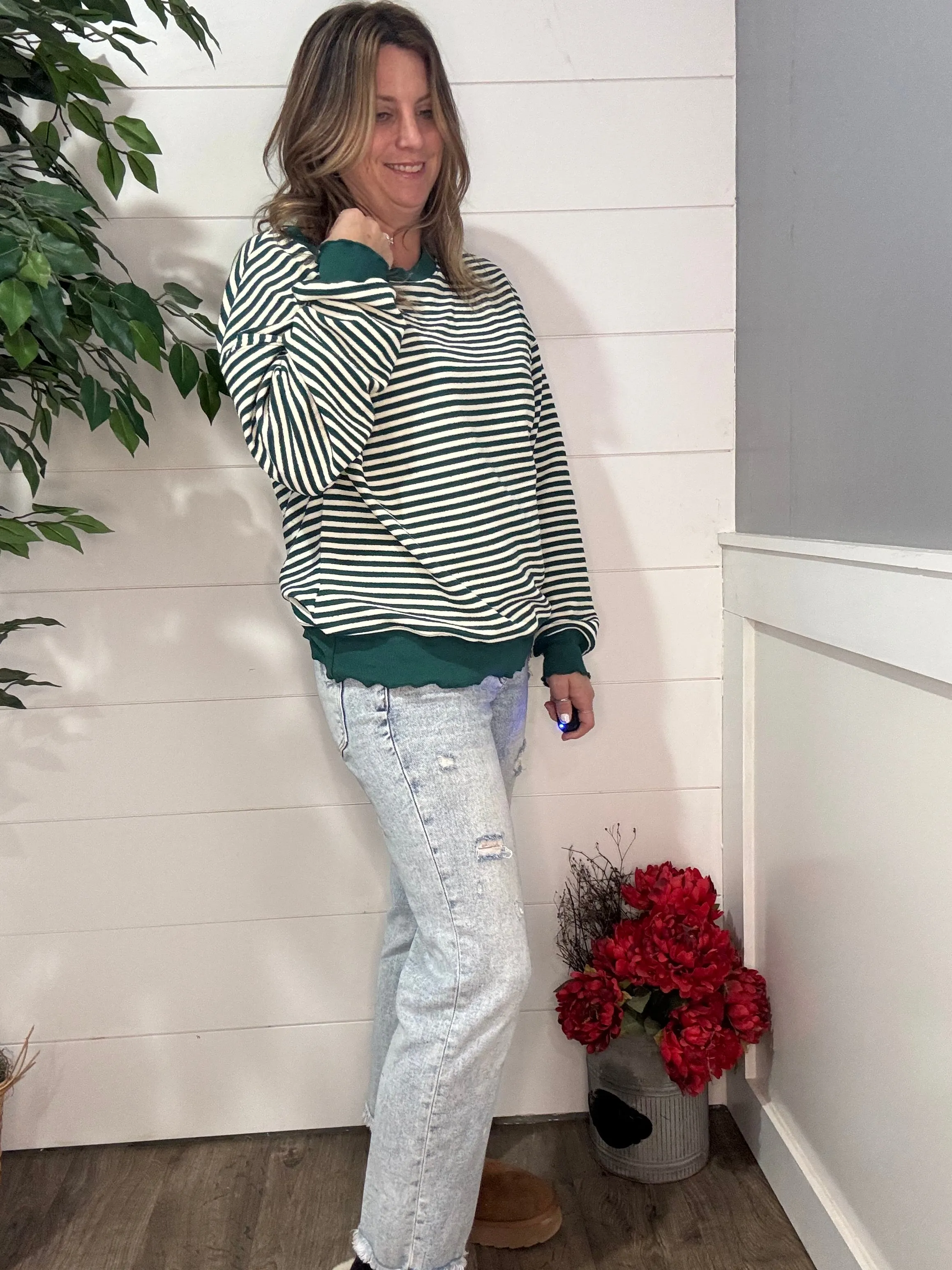 Too Good to be True Striped Drop Shoulder Top in Green