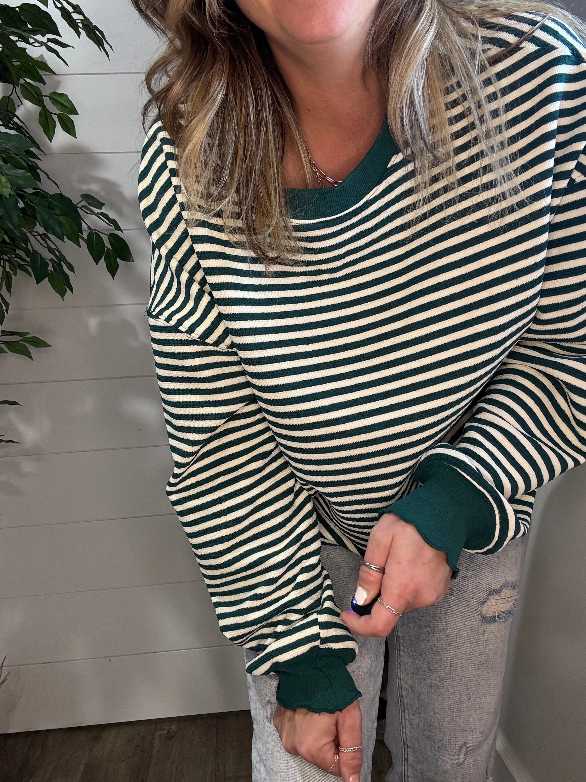 Too Good to be True Striped Drop Shoulder Top in Green