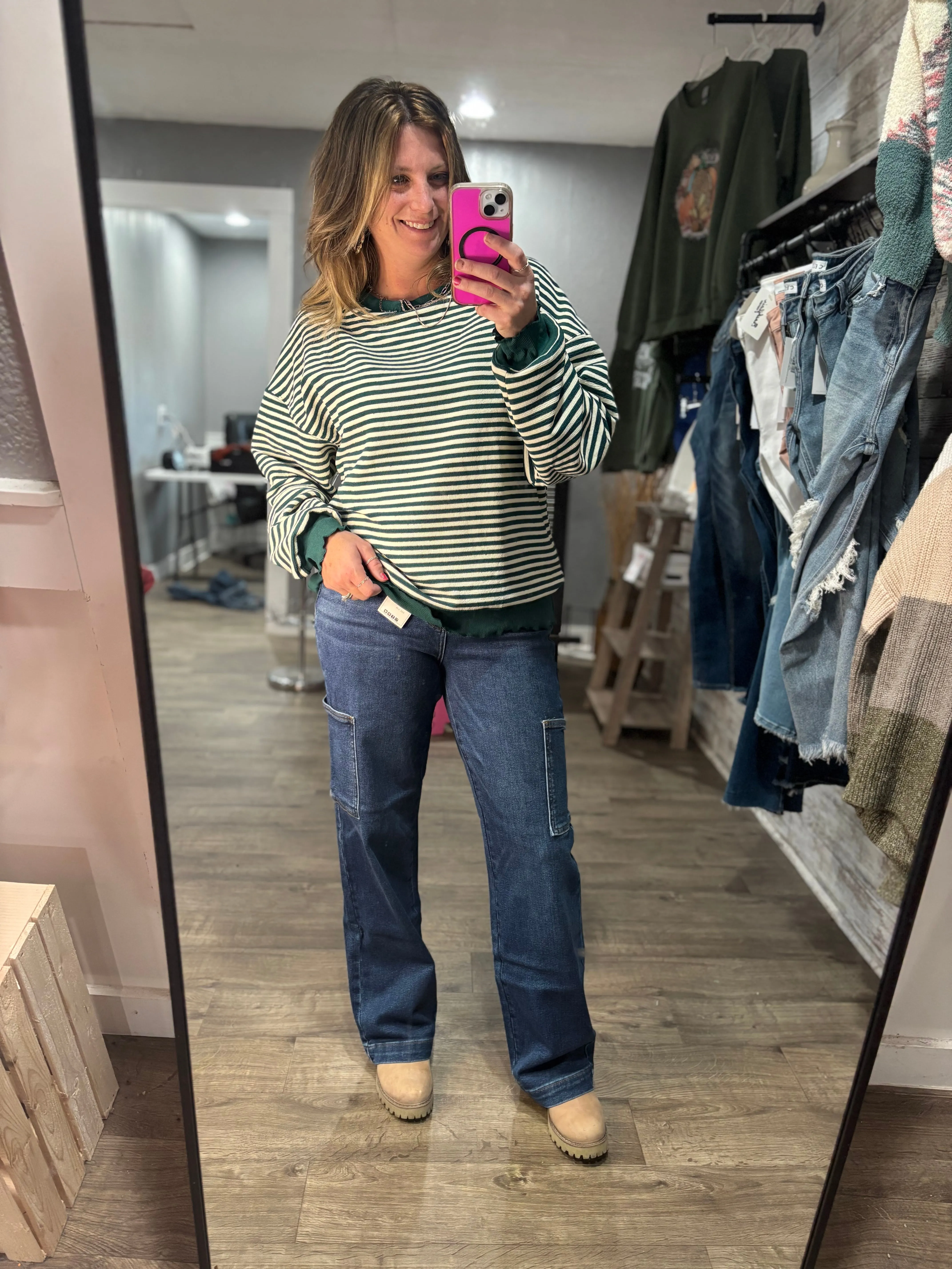 Too Good to be True Striped Drop Shoulder Top in Green