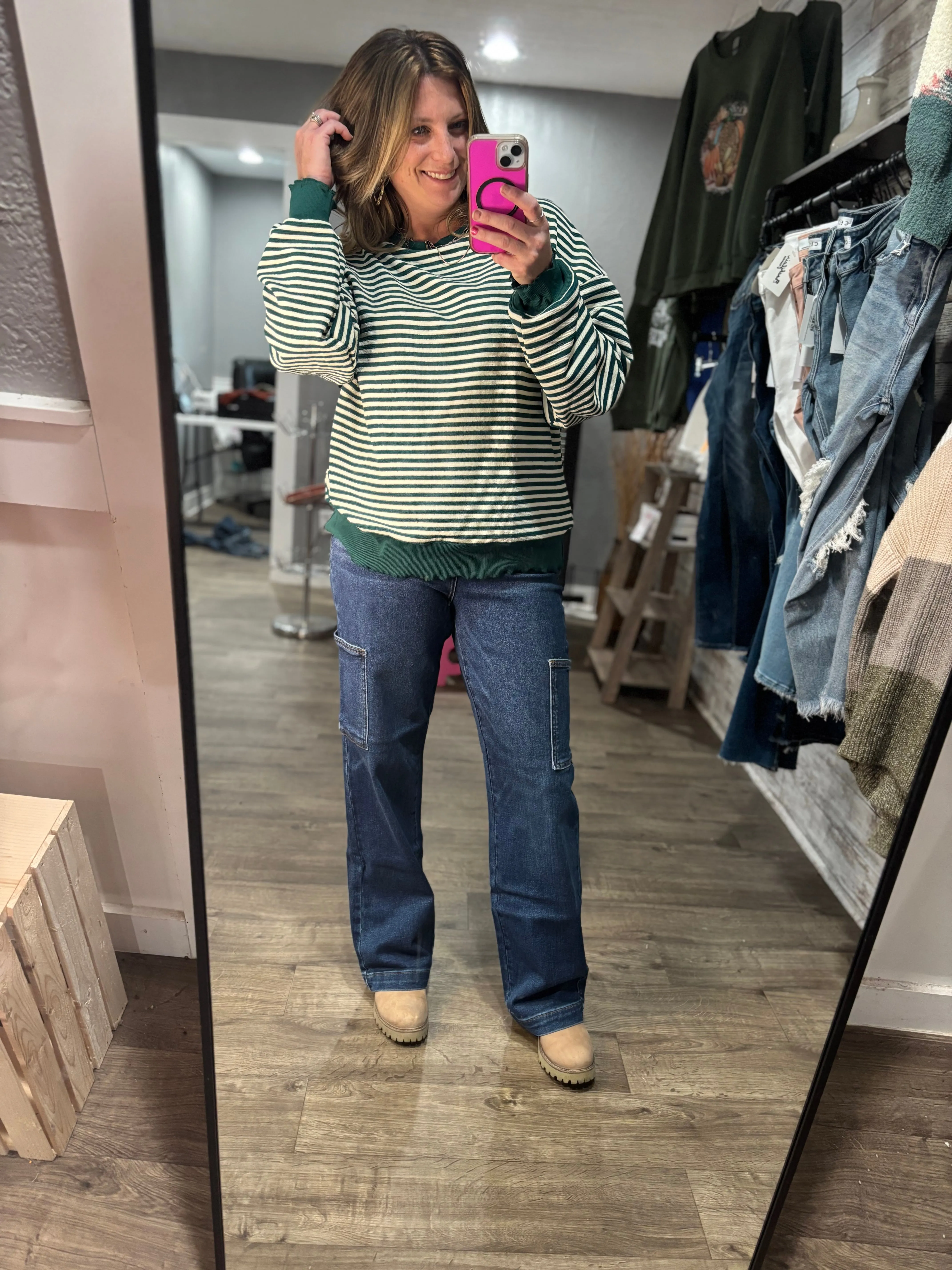 Too Good to be True Striped Drop Shoulder Top in Green