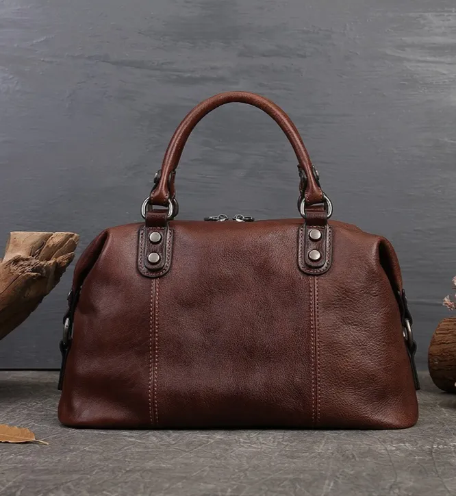 Top Layer Cowhide Genuine Leather Handbag with Crossbody Strap