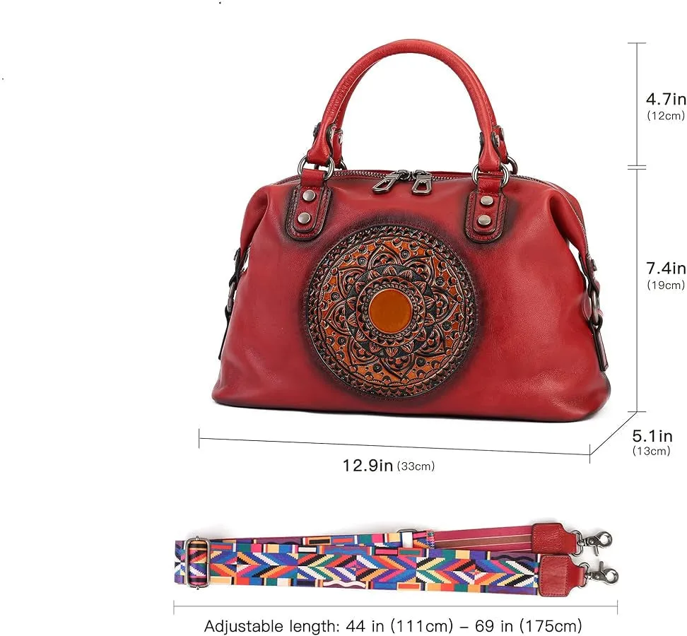 Top Layer Cowhide Genuine Leather Handbag with Crossbody Strap
