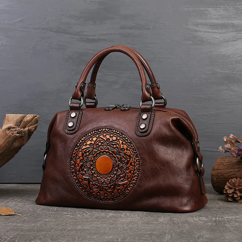 Top Layer Cowhide Genuine Leather Handbag with Crossbody Strap