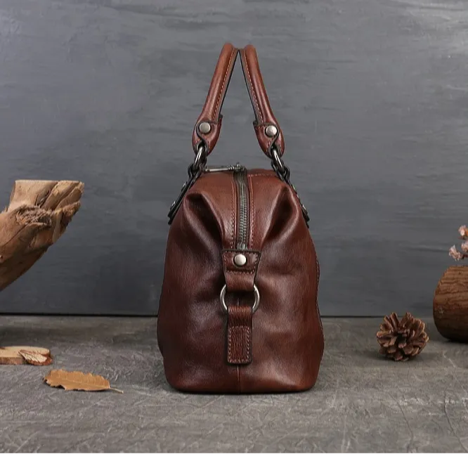 Top Layer Cowhide Genuine Leather Handbag with Crossbody Strap