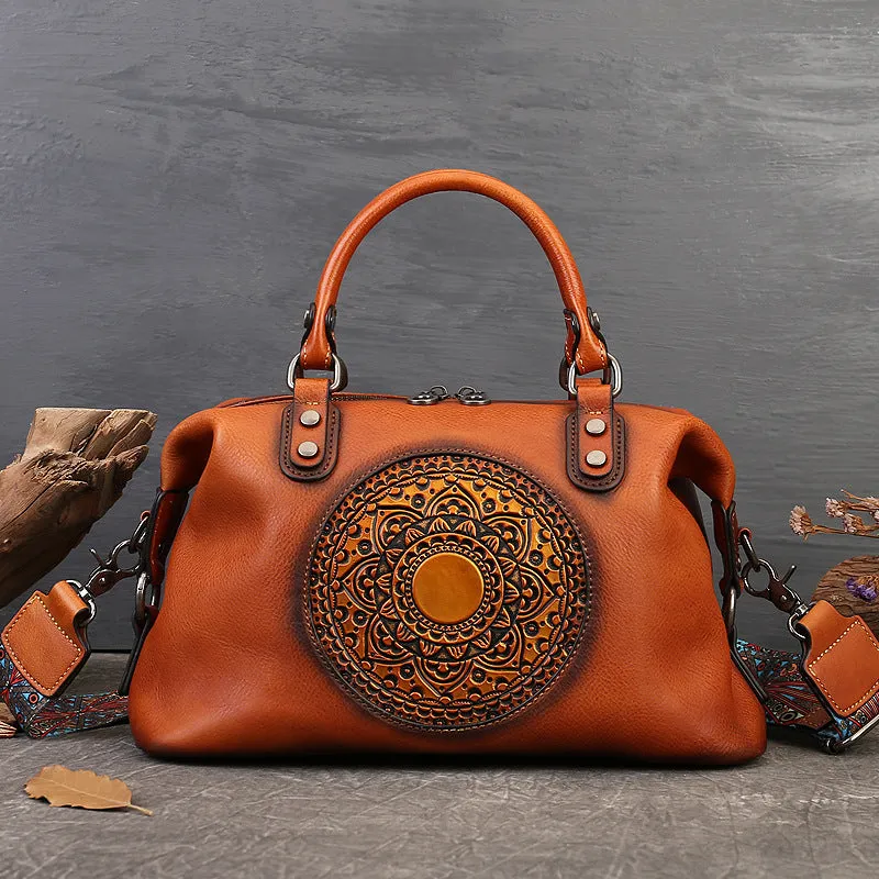 Top Layer Cowhide Genuine Leather Handbag with Crossbody Strap