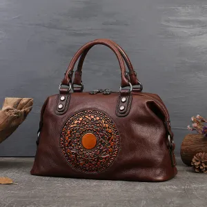 Top Layer Cowhide Genuine Leather Handbag with Crossbody Strap