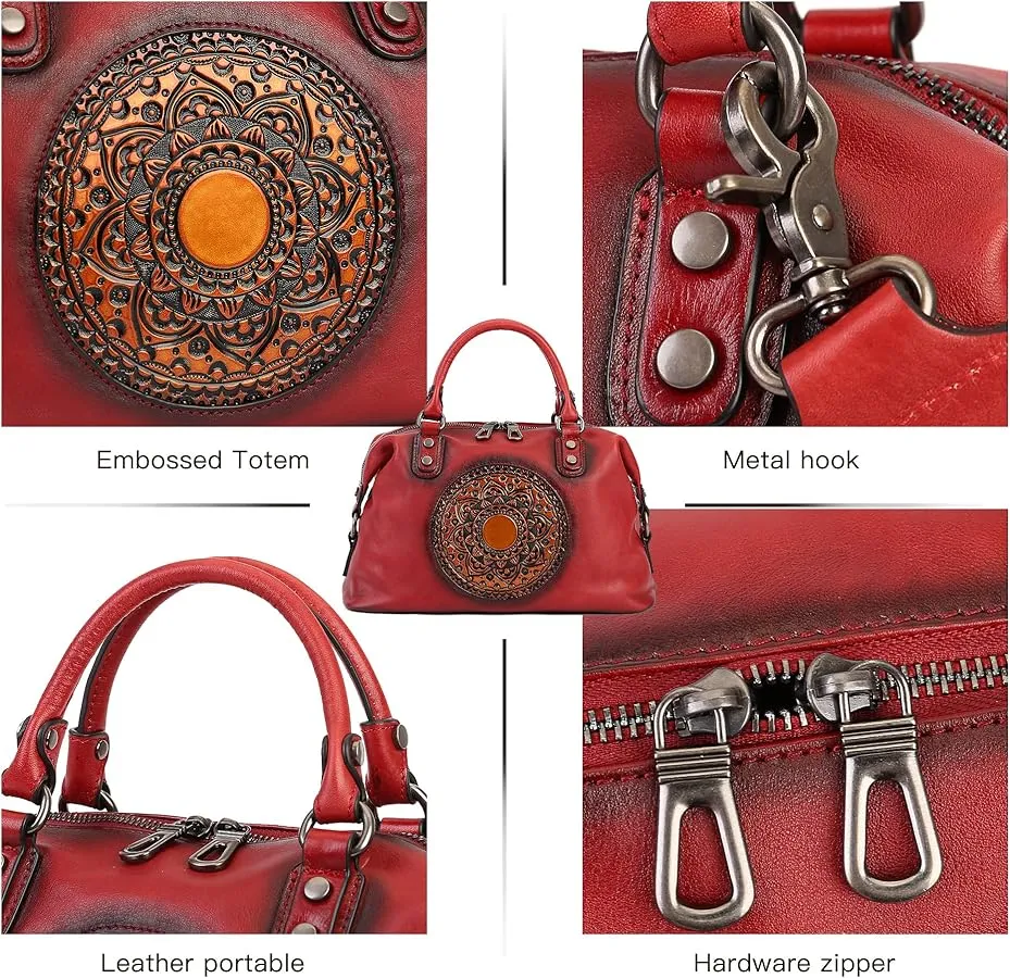 Top Layer Cowhide Genuine Leather Handbag with Crossbody Strap
