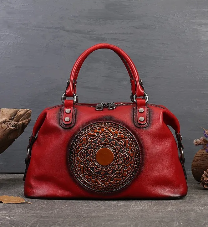 Top Layer Cowhide Genuine Leather Handbag with Crossbody Strap