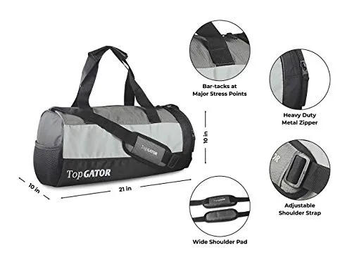 TopGator Gym Bag Sports Duffel with Shoe Compartment 34 L (Grey/Black)