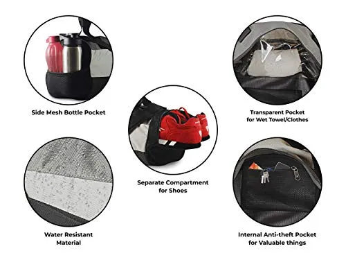 TopGator Gym Bag Sports Duffel with Shoe Compartment 34 L (Grey/Black)