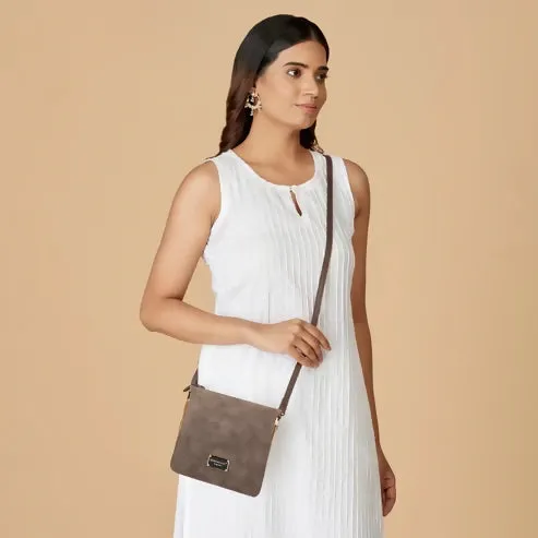 Trendy Grey Women's Sling Bag – Travel-Ready & Stylish (Brown / Beige)