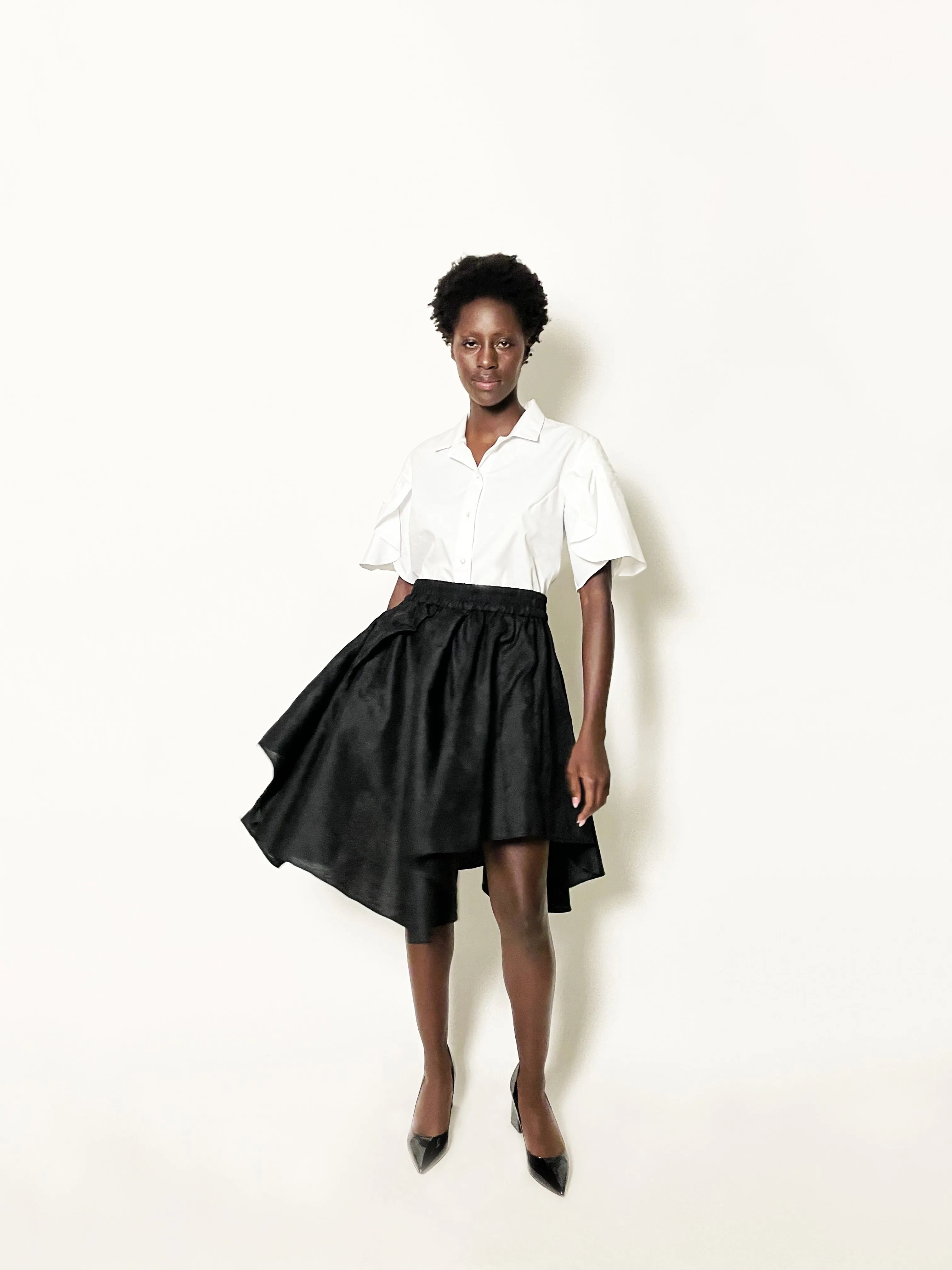 Tulip Pleated Shirt in Silk Poplin