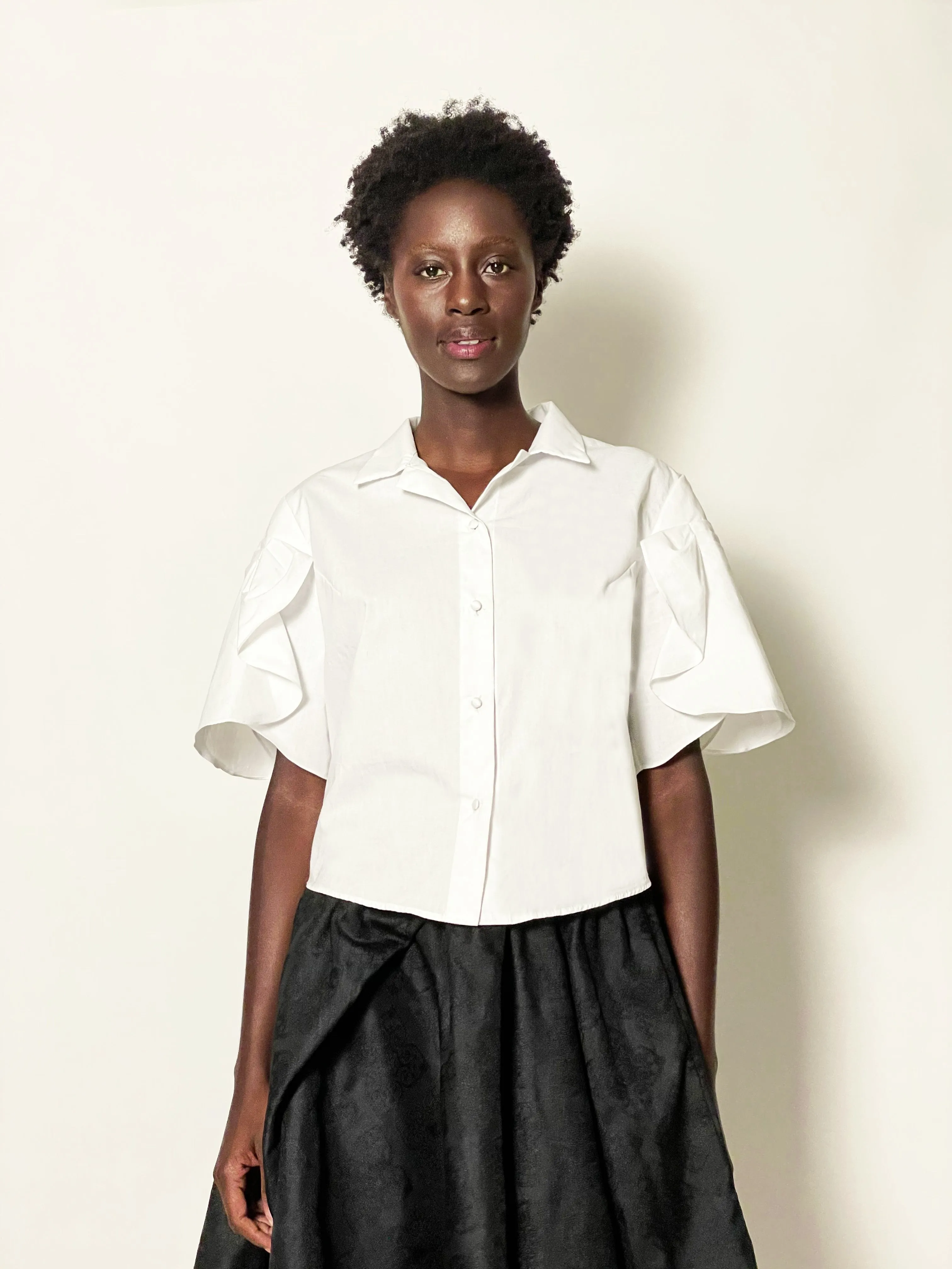 Tulip Pleated Shirt in Silk Poplin