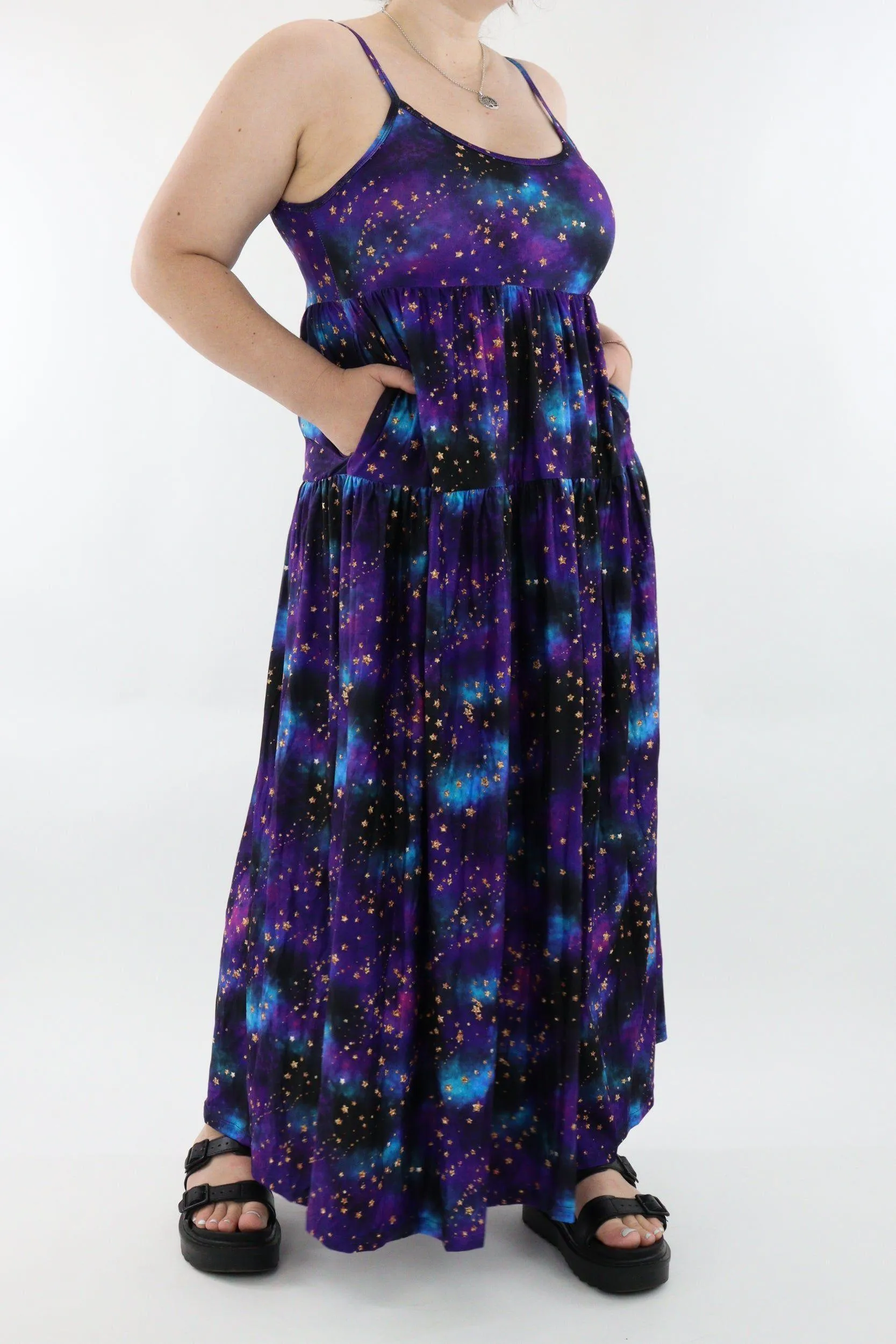 Universe Shimmer - Strappy Maxi Dress - Pockets