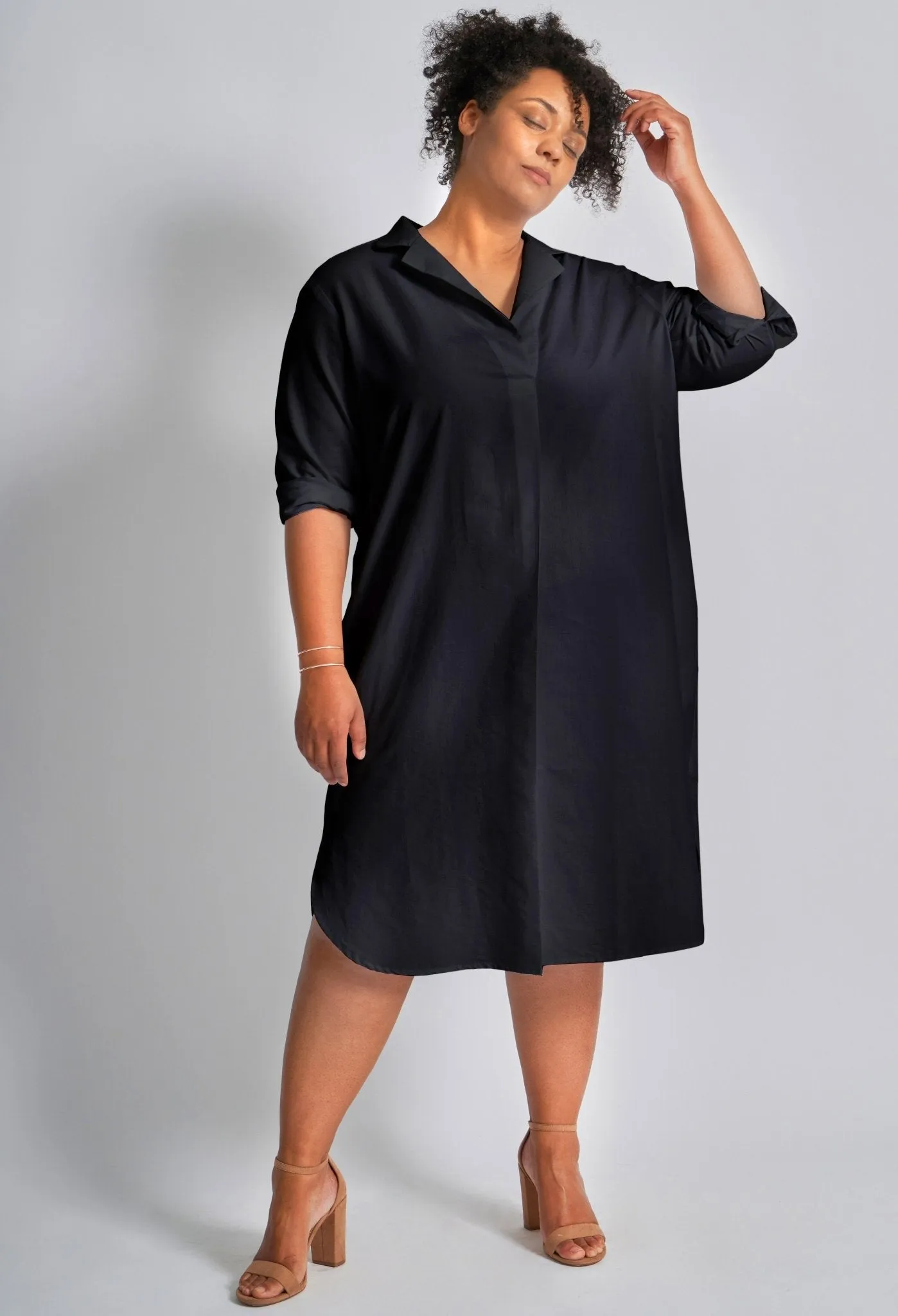 UPCYCLED - Black Cotton Short Shirt Dress - Sale