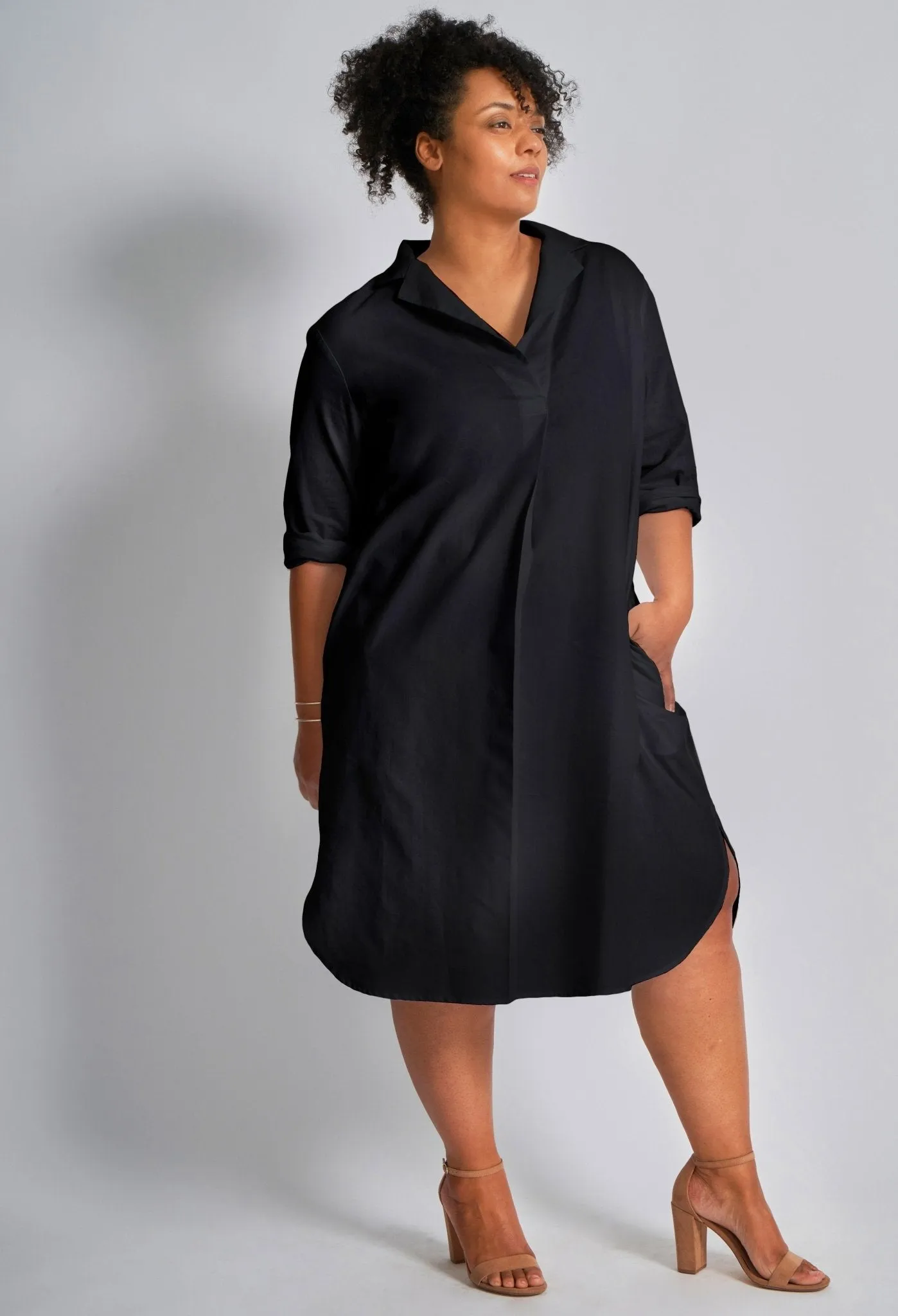 UPCYCLED - Black Cotton Short Shirt Dress - Sale