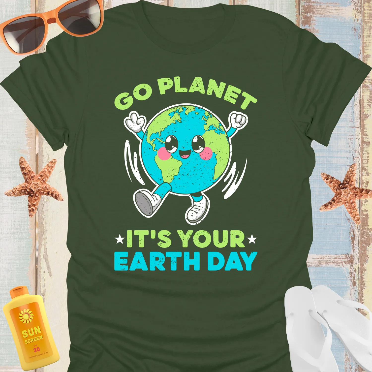 Vibrant Earth Day T-Shirt With Go Planet Slogan