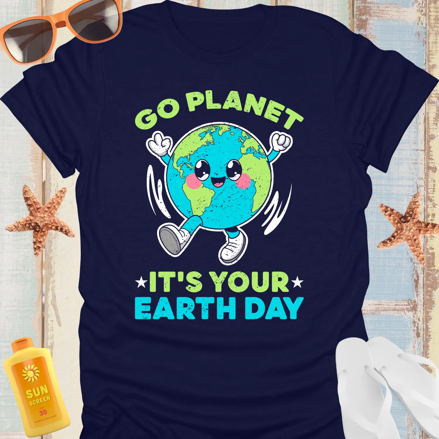 Vibrant Earth Day T-Shirt With Go Planet Slogan