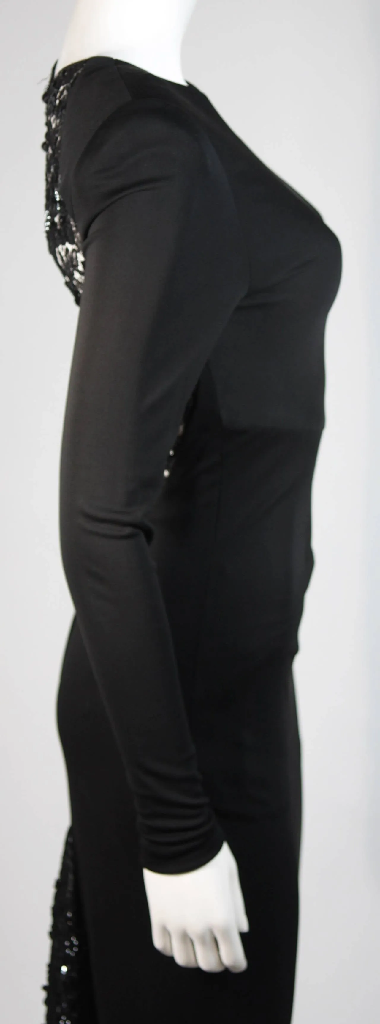 VICKY TIEL Black Jersey Gown with Sequin Lace Accents Size Small