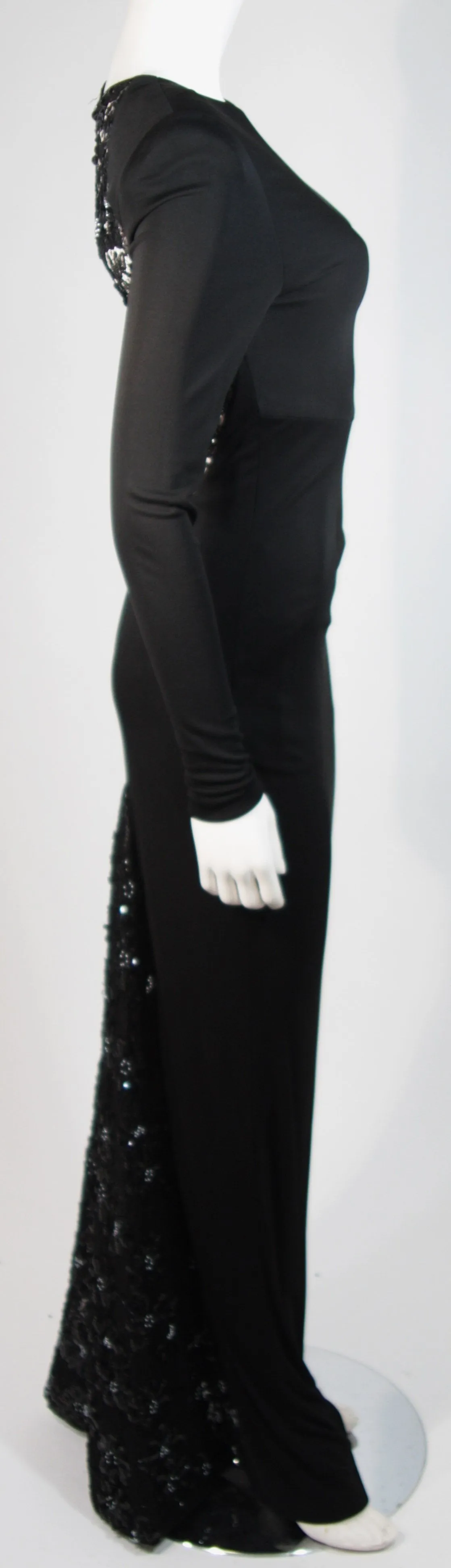 VICKY TIEL Black Jersey Gown with Sequin Lace Accents Size Small