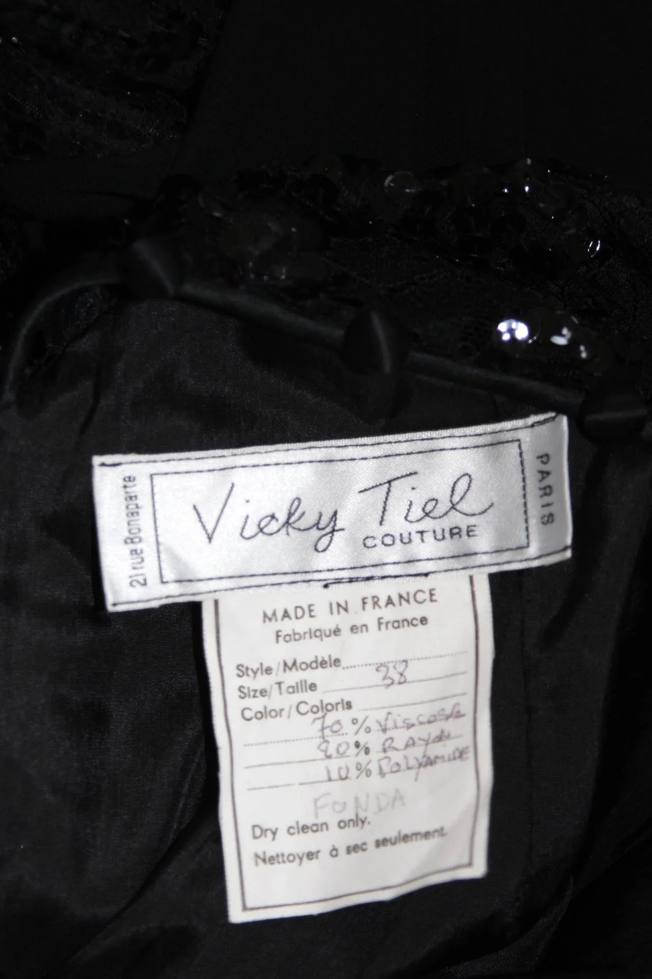 VICKY TIEL Black Jersey Gown with Sequin Lace Accents Size Small
