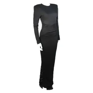 VICKY TIEL Black Jersey Gown with Sequin Lace Accents Size Small