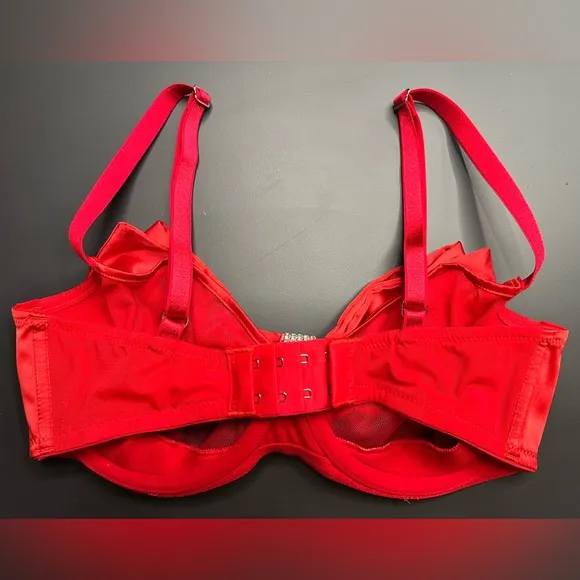 VICTORIA'S SECRET VS *NWT* Dream Angels Sheer Mesh Rhinestone Satin Bow Bra 32DD