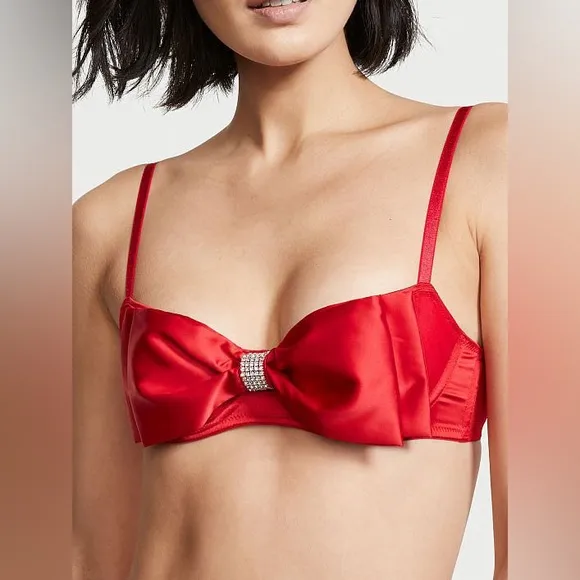 VICTORIA'S SECRET VS *NWT* Dream Angels Sheer Mesh Rhinestone Satin Bow Bra 32DD