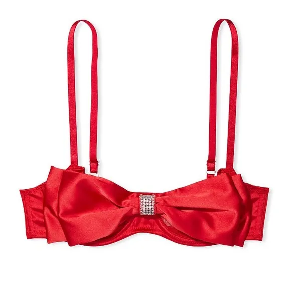 VICTORIA'S SECRET VS *NWT* Dream Angels Sheer Mesh Rhinestone Satin Bow Bra 32DD
