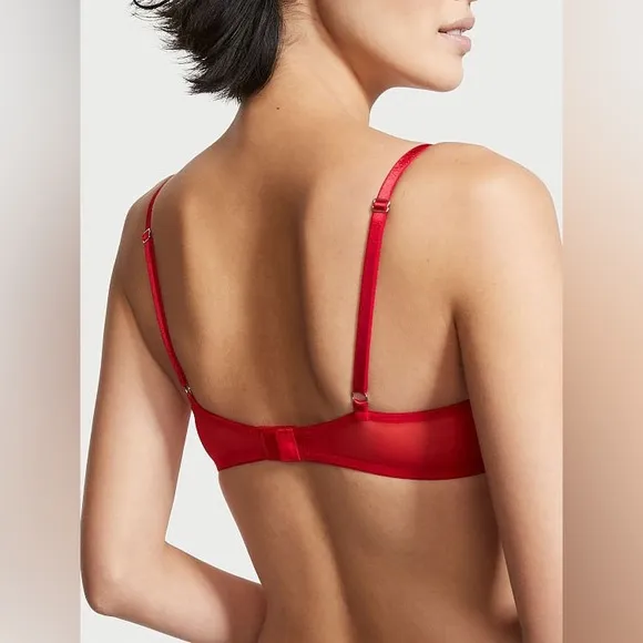 VICTORIA'S SECRET VS *NWT* Dream Angels Sheer Mesh Rhinestone Satin Bow Bra 32DD