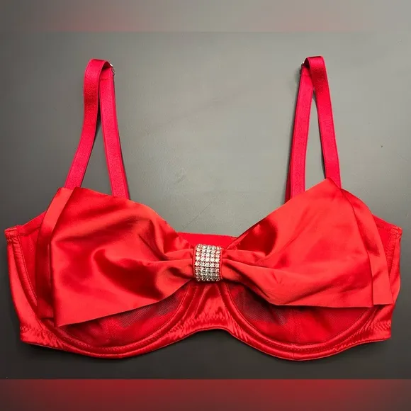 VICTORIA'S SECRET VS *NWT* Dream Angels Sheer Mesh Rhinestone Satin Bow Bra 32DD