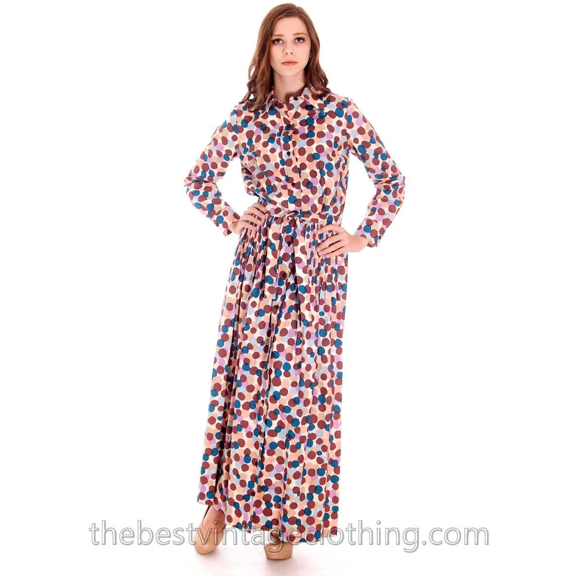 Vintage 1974 Marimekko Designer Maxi Dress Bubble Print 40/12 Polka Dots Cotton