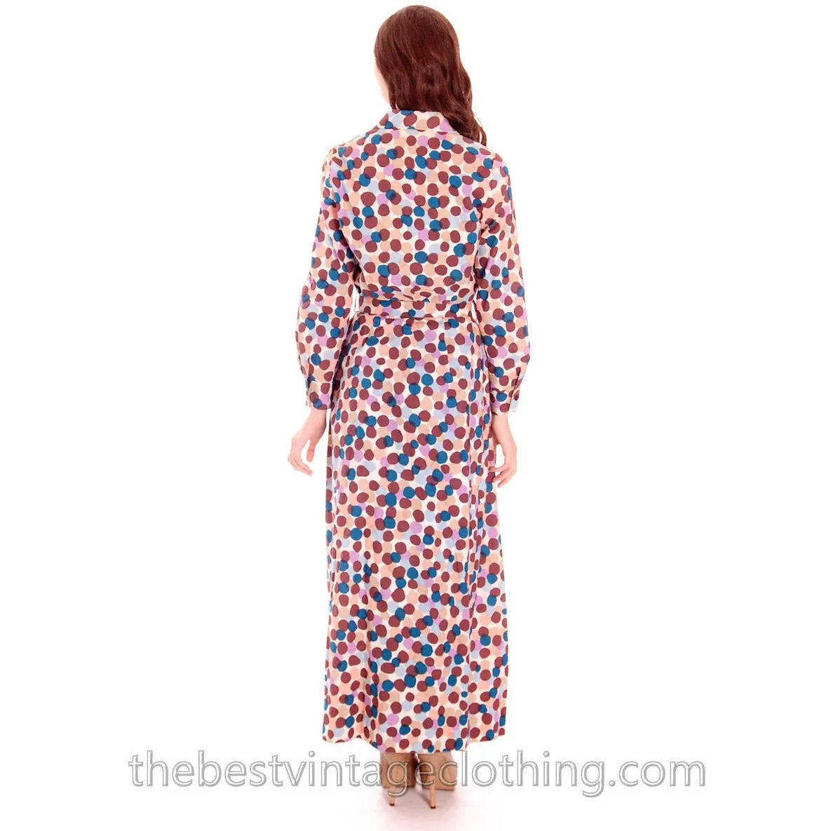 Vintage 1974 Marimekko Designer Maxi Dress Bubble Print 40/12 Polka Dots Cotton