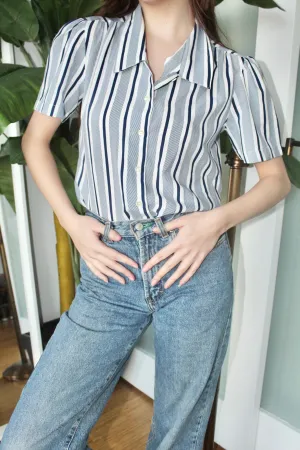 Vintage 80s Puffed Sleeve Striped Top (S)