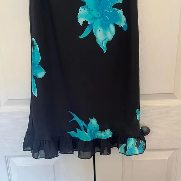 Vintage 90s Y2K Studio Soleil black floral sleeveless dress small made in USA