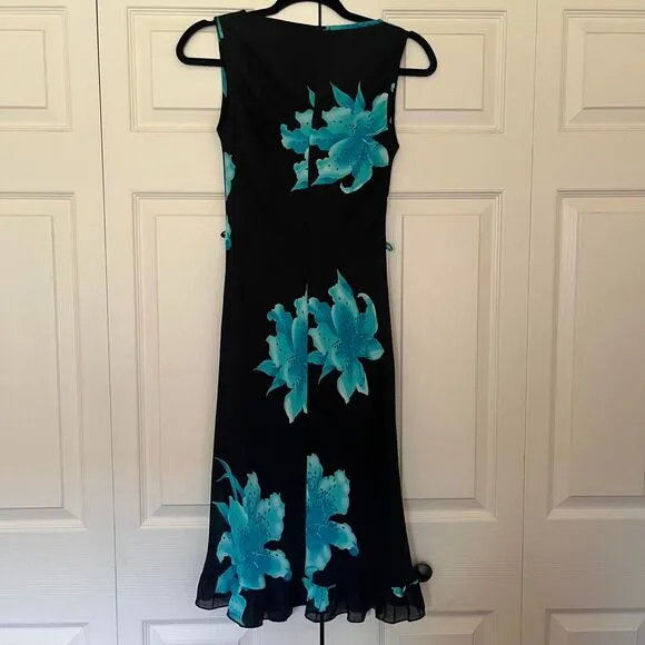 Vintage 90s Y2K Studio Soleil black floral sleeveless dress small made in USA