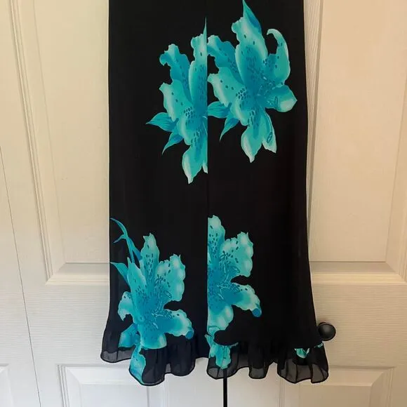 Vintage 90s Y2K Studio Soleil black floral sleeveless dress small made in USA