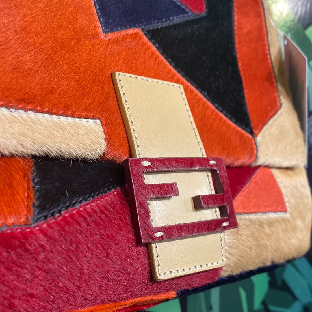Vintage: Fendi Multi Color Calf Hair Colorblock Mama Bag