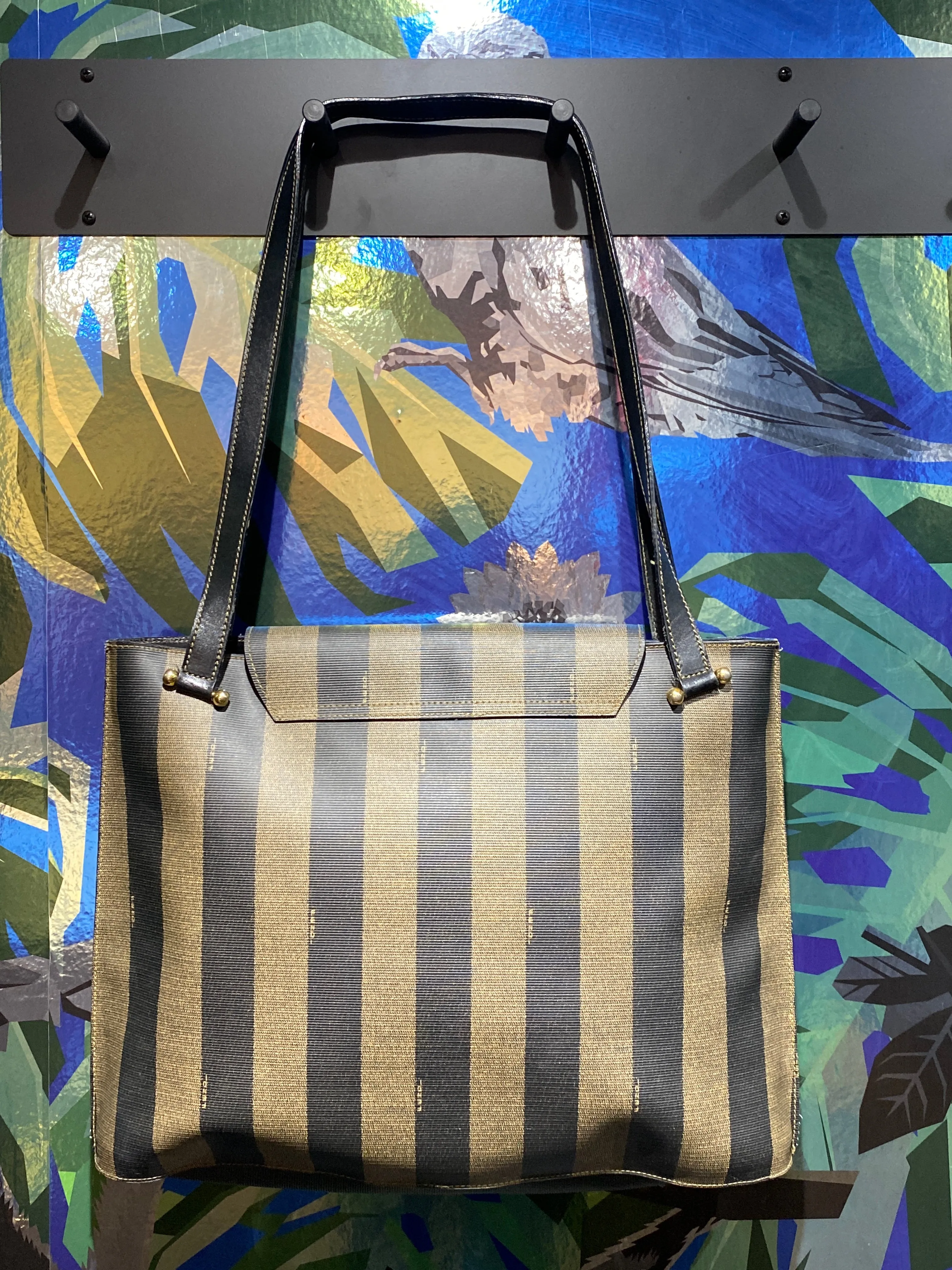 Vintage: Fendi Two Strap Single Flap Striped Shoulder bag