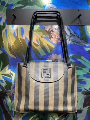 Vintage: Fendi Two Strap Single Flap Striped Shoulder bag