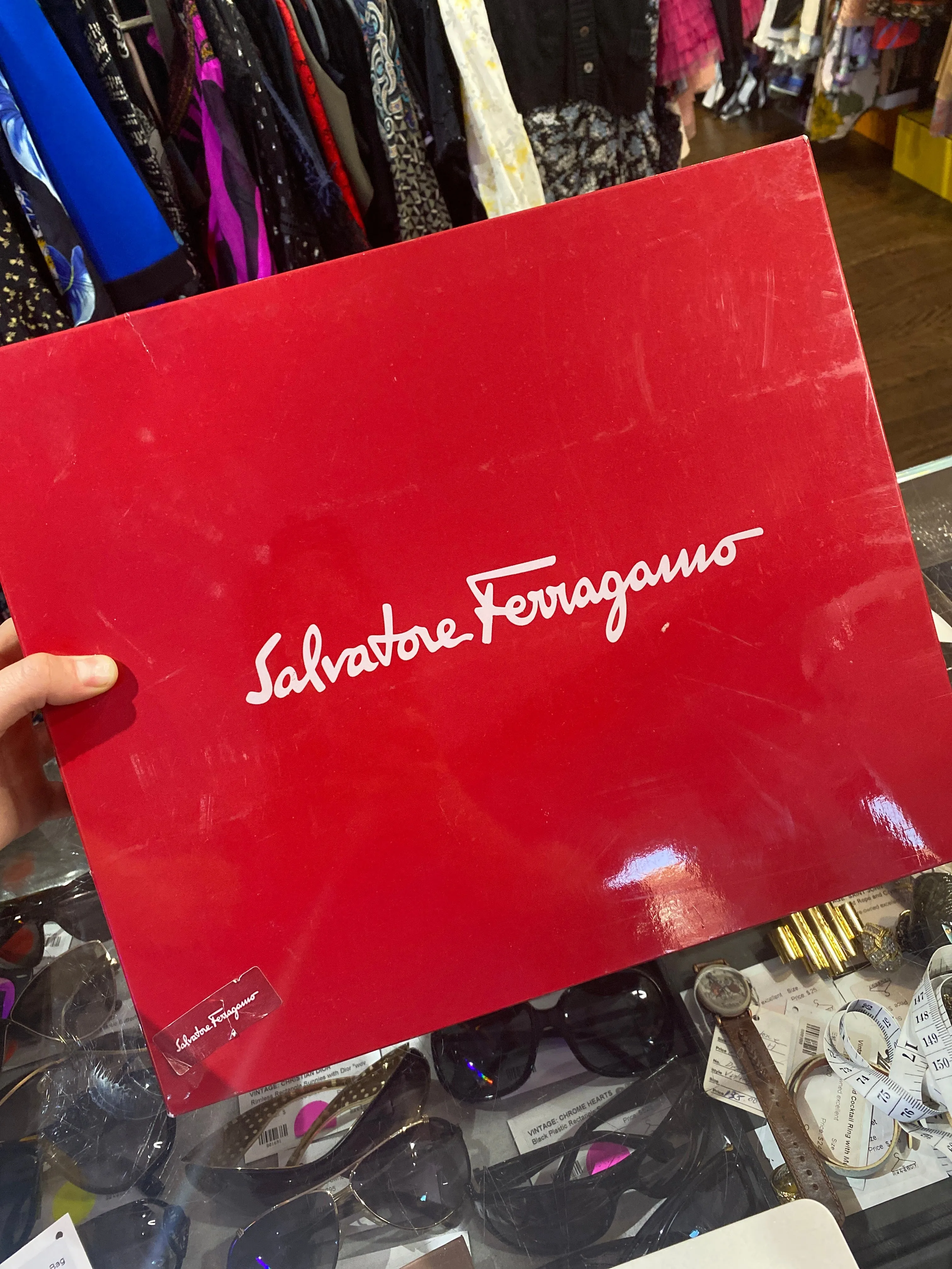 VINTAGE: Ferragamo Navy Leather Shoulder Bag with Gold