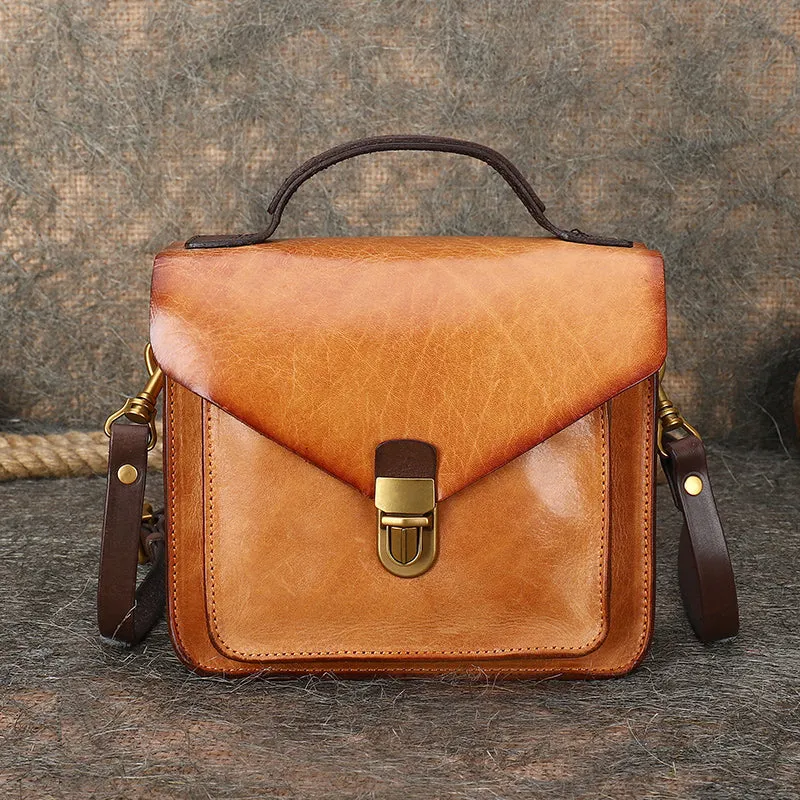 Vintage Green Leather Womens Square Satchel Shoulder Bags School Crossbody Purse for Women