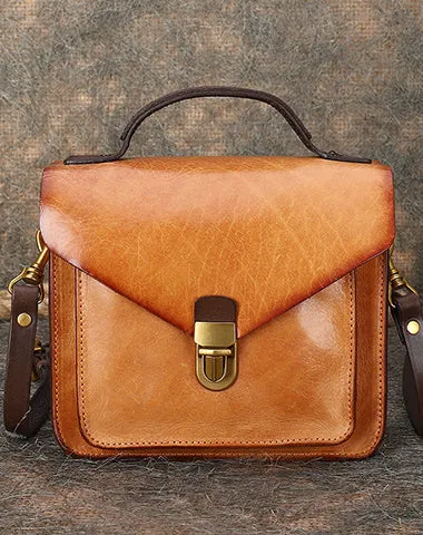 Vintage Green Leather Womens Square Satchel Shoulder Bags School Crossbody Purse for Women