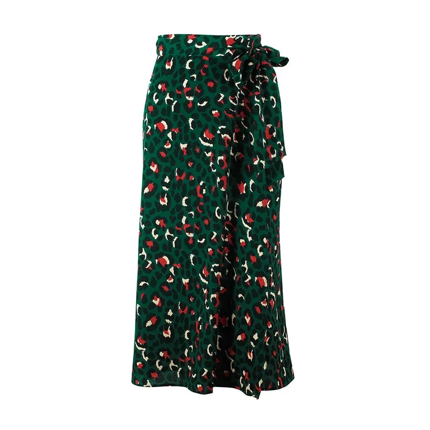 Vintage High Waist Split Wrap Women Skirts
