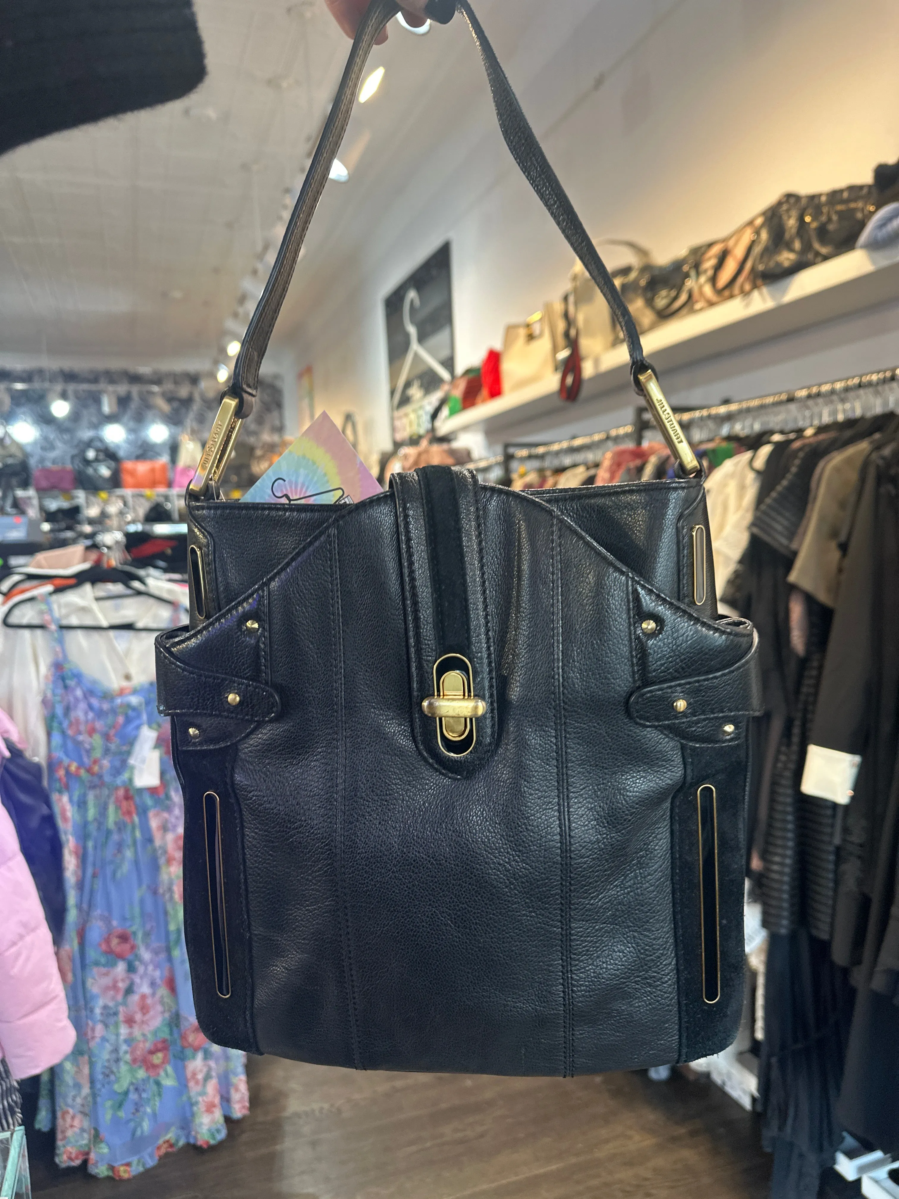 Vintage: JILL STUART Black Leather Shoulder Bag with Gold Hardware