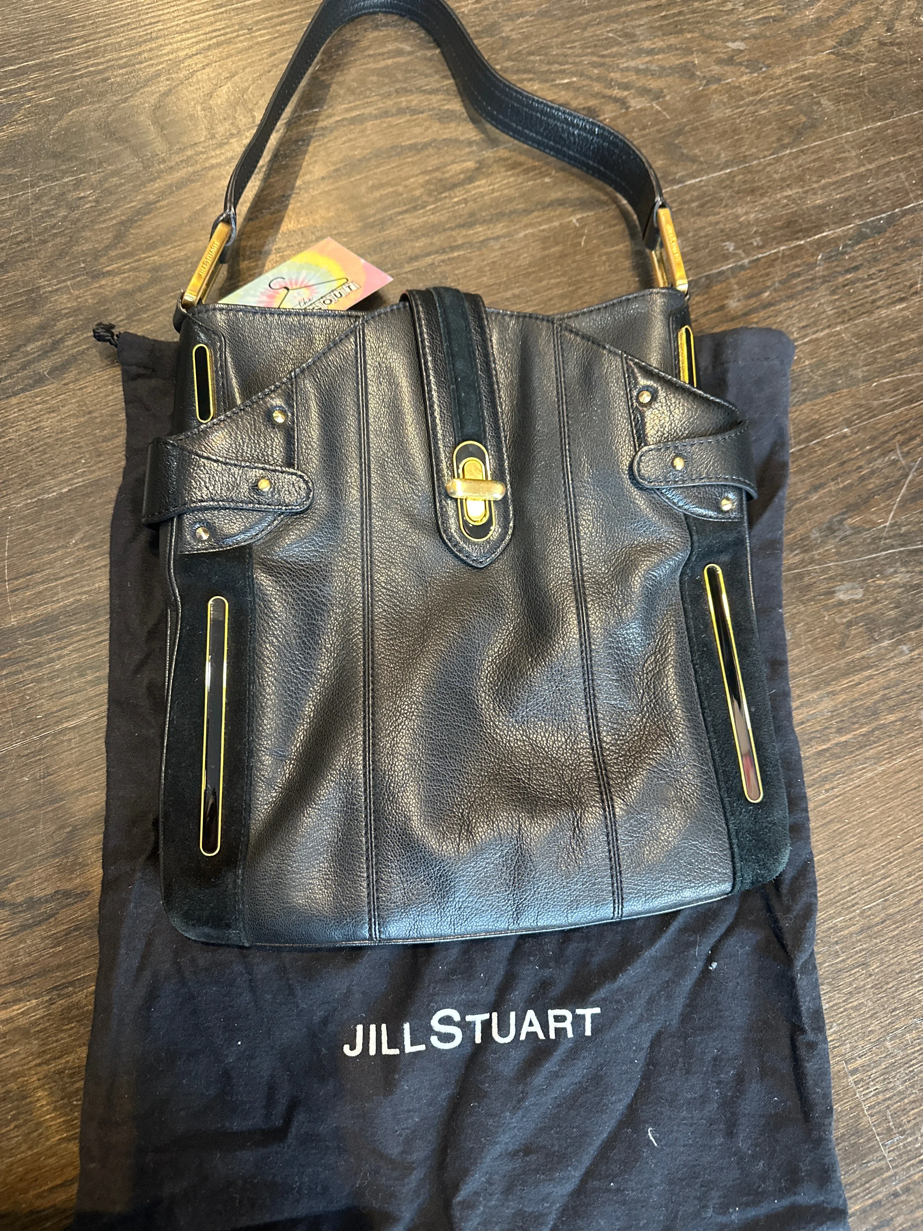 Vintage: JILL STUART Black Leather Shoulder Bag with Gold Hardware