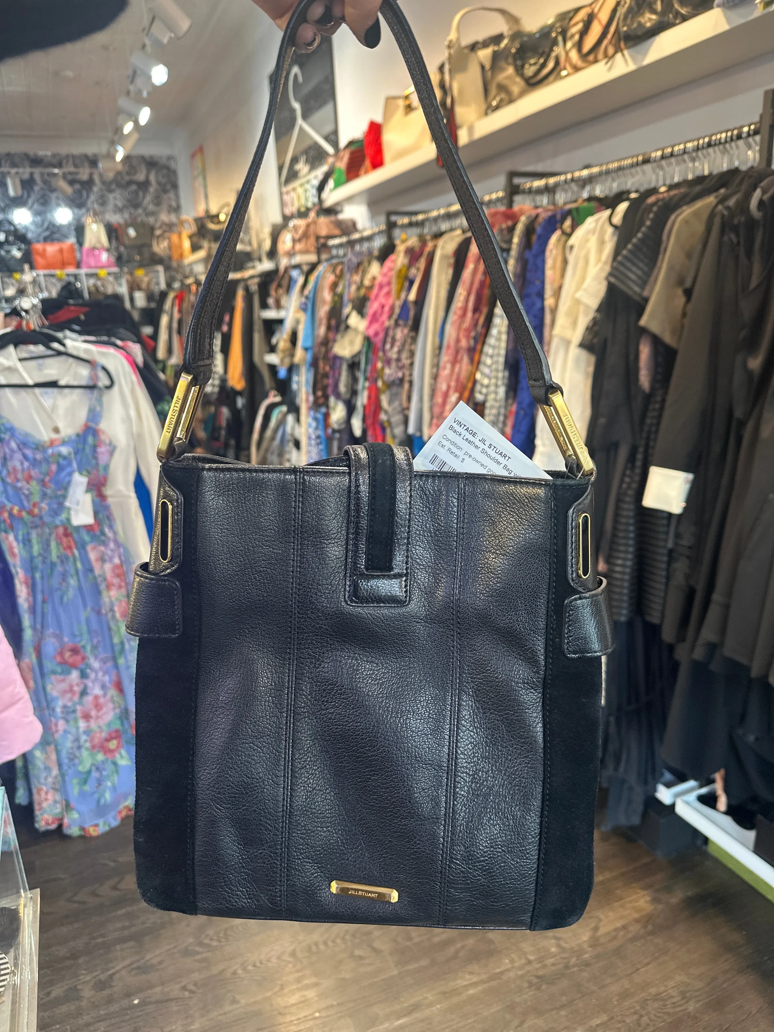 Vintage: JILL STUART Black Leather Shoulder Bag with Gold Hardware